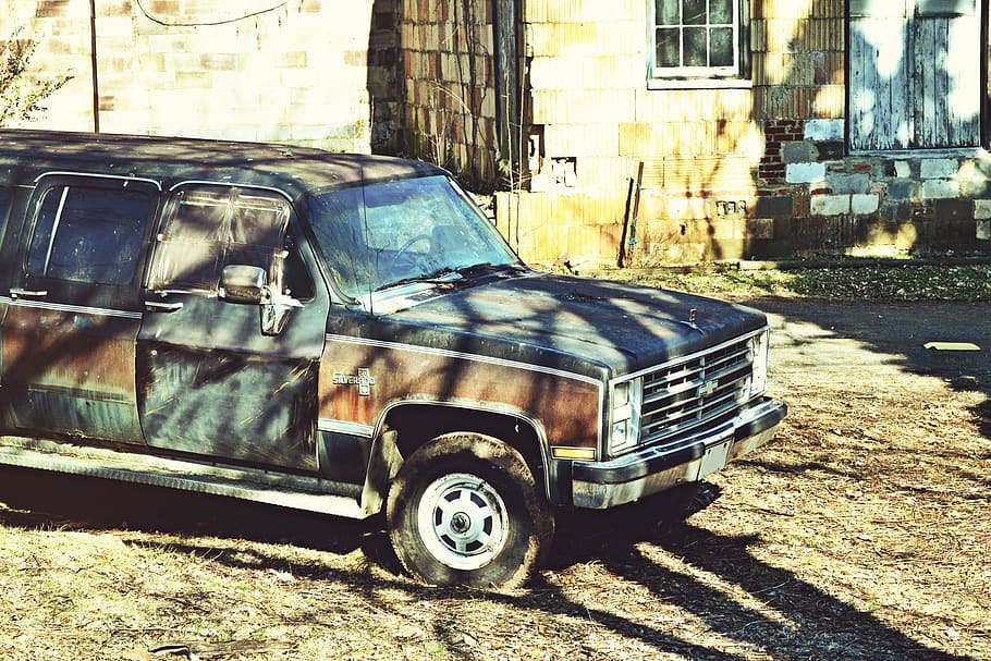 car, truck, chevrolet, old, van, chevy, weathered, vehicle, transport, automobile