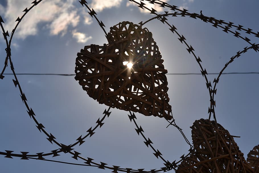heart, security fence, sunlight, decoration, security, fence, protection, sky, safety, wire