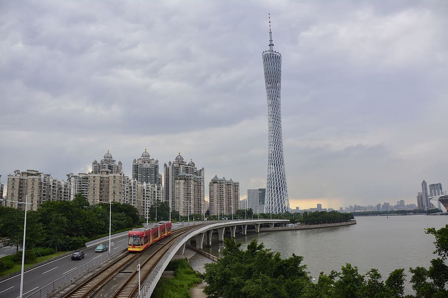 guangzhou, zhujiang, pearl, river, tower, city, travel, urban, architecture, modern