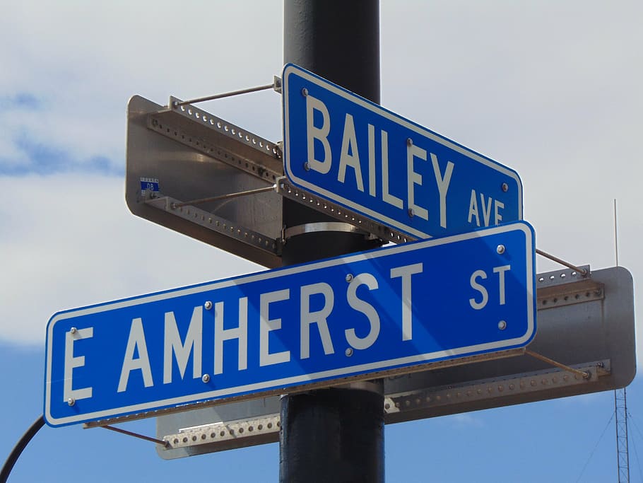 buffalo, bailey, east, amherst, sign, communication, text, symbol, road sign, road