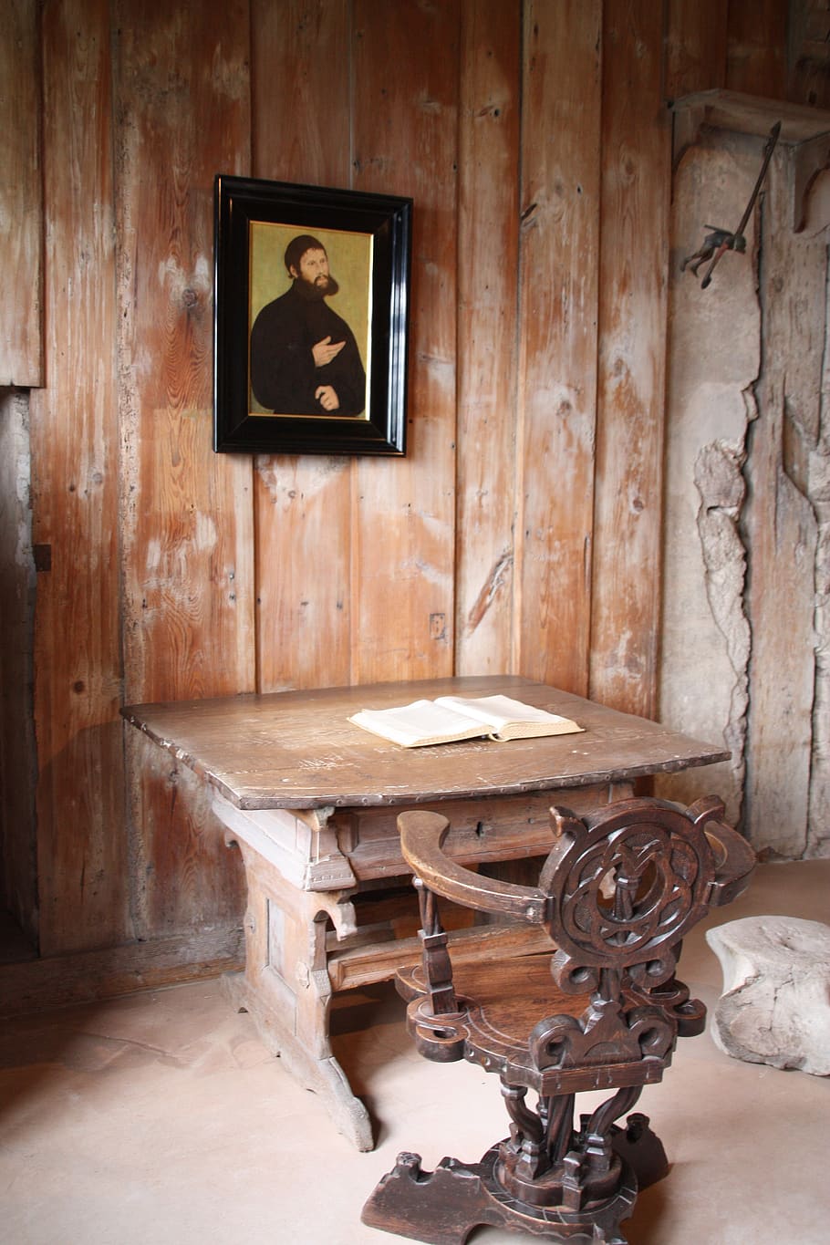 martin luther, reformation, wartburg castle, eisenach, religion, indoors, wood - material, old, architecture, table