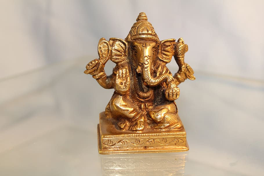 india, patung, seni dari asia, perunggu, hindu, dewa, genesha, seni dan kerajinan, berwarna emas, representasi