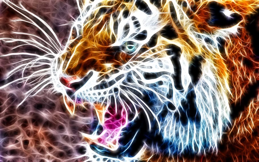 tiger, animal, 3d, structure, surreal, abstract, animal themes, motion, pattern, mammal