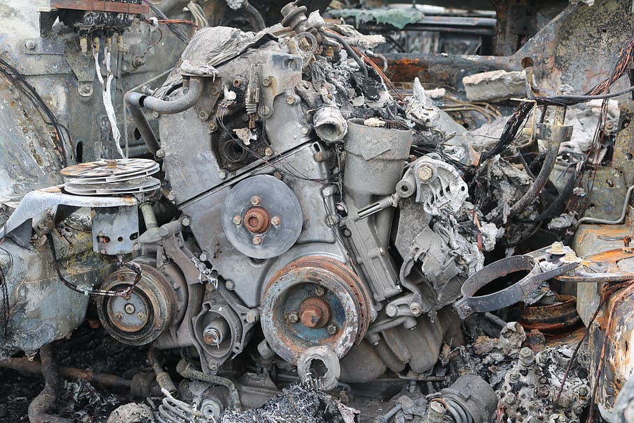 motor, scrap, old, rust, junkyard, machines, broken, wreck, corrosion, turned off