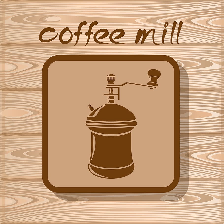 café, molinillo de café, cocina, producción, preparación, molienda, icono, signo, símbolo, retro