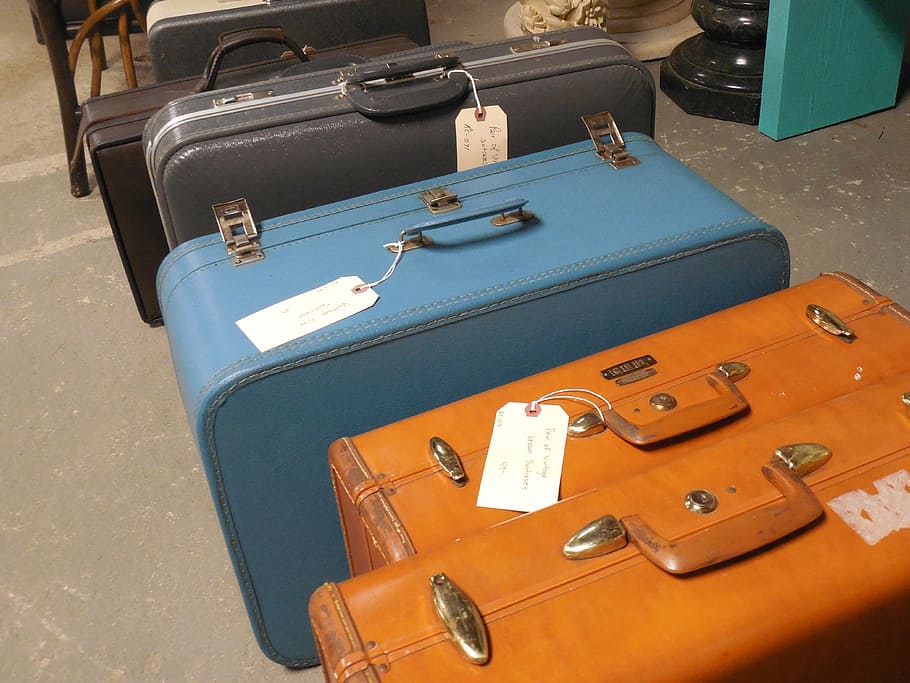 suitcases, concrete, floor, luggage, suitcase, travel, journey, bag, trip, baggage