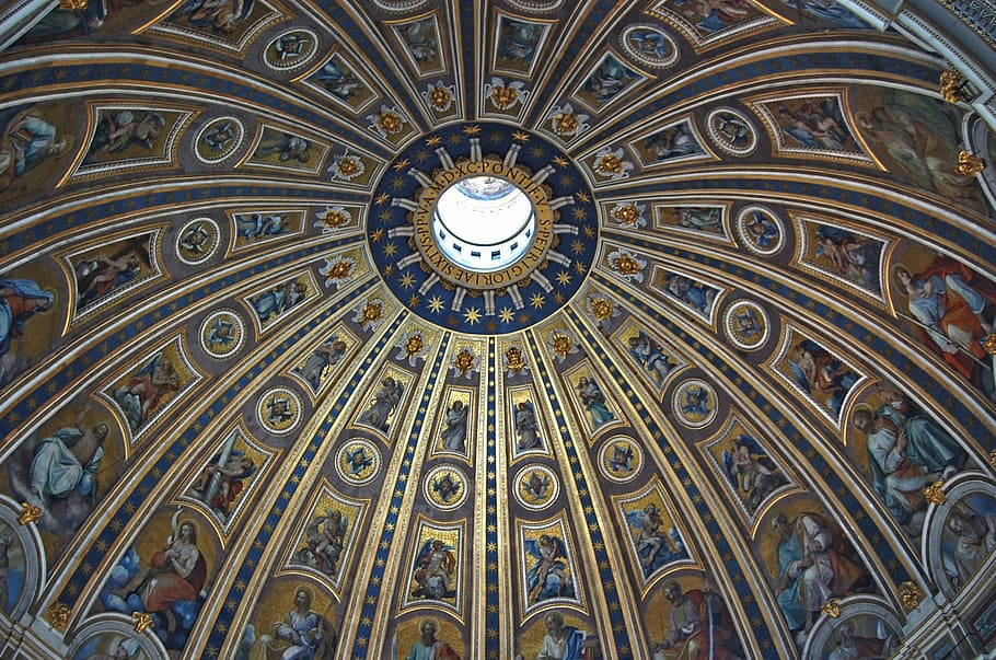 rome, st peter's basilica, dome inside, architecture, dome, ceiling, church, built structure, building exterior, low angle view