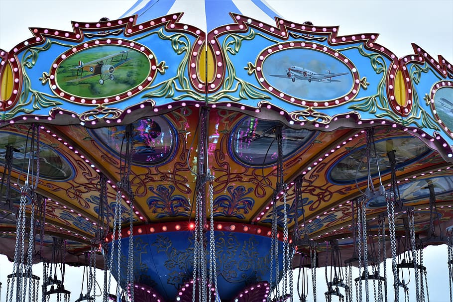 carousel, folk festival, kettenkarusell, ride, festival site, sky, clouds, fairground, event, fun