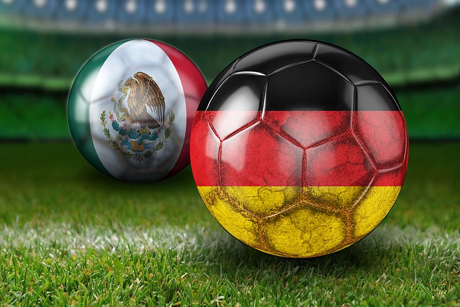 two, soccer ball illustrations, football world cup 2018, world cup 2018, russia, russia 2018, world cup, germany, mexico, ball
