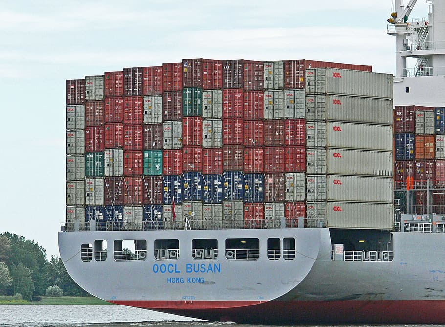 Container, Freighter, Rear, China, Elbe, hamburg, cargo, ship, shipping, transport