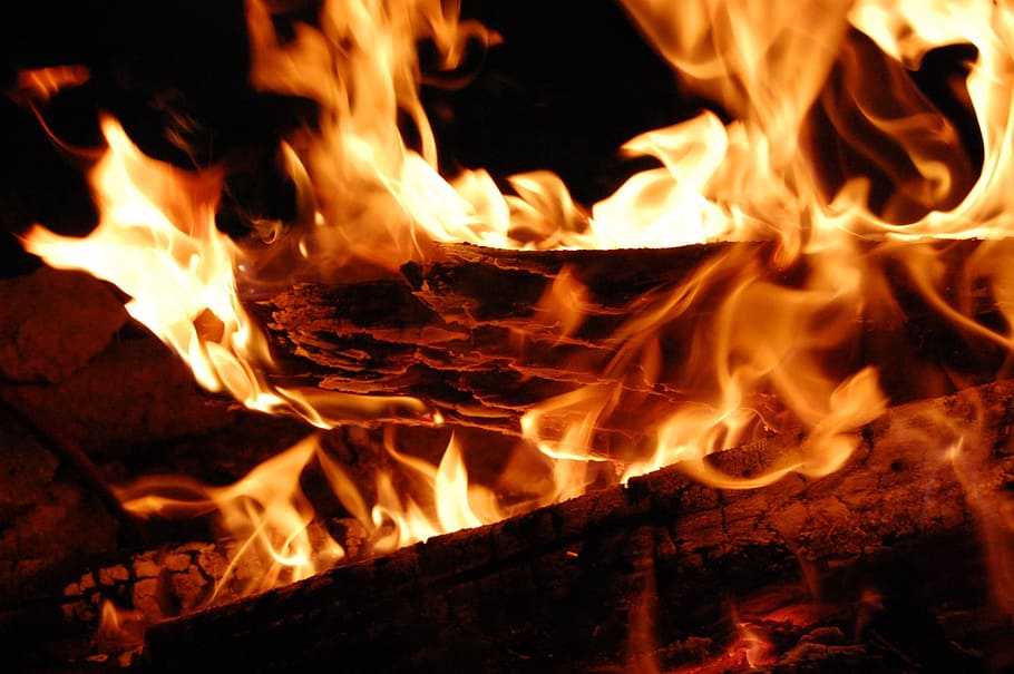 fuego, ambiente, caliente, ardor, llama, fuego - fenómeno natural, calor - temperatura, noche, madera - material, registro