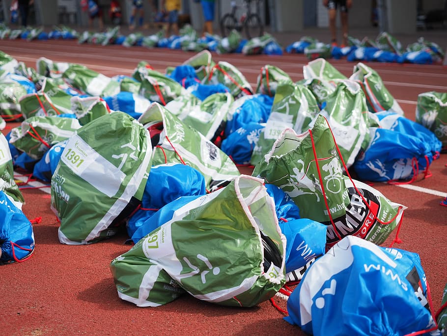 luggage bag, transport bag, bags, clothes transport, luggage, bag, plastic bags, plastic bag, sport event, triathlon