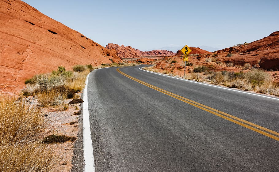 road, hills, daytime, arid, asphalt, barren, desert, dry, highway, landscape