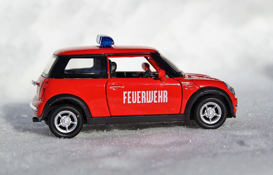Modelo de automóvil, Mini Cooper, Vehículo, mini, auto, automóvil de juguete, vehículos, luz azul, fuego, juguetes