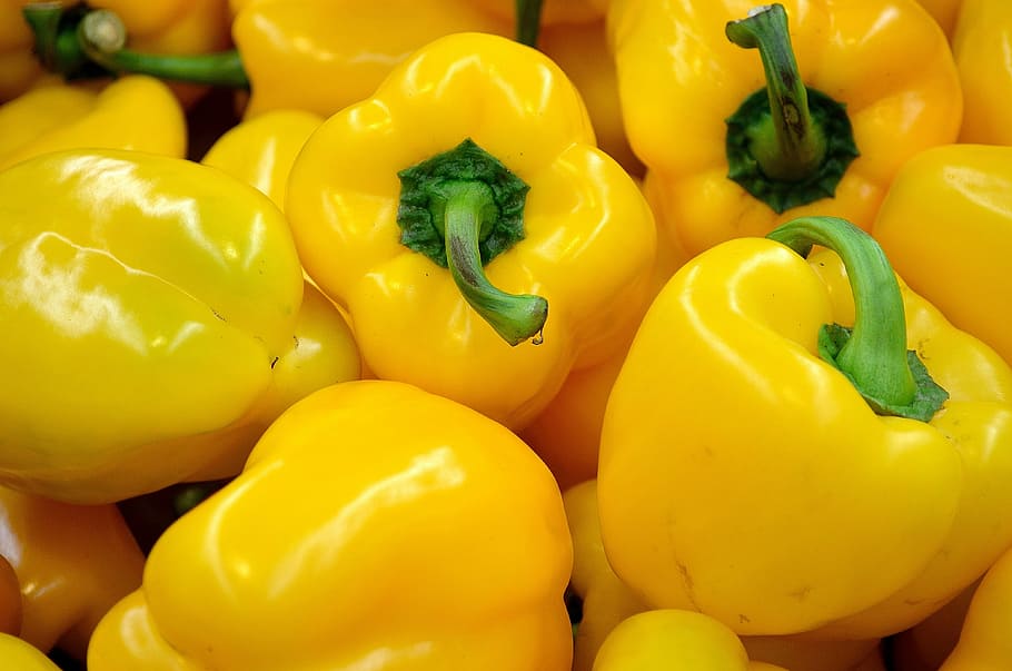 bunch, yellow, bell peppers, pepper, food, vegetables, vitamins, annex, background, macro