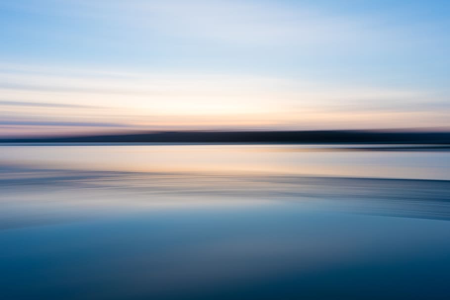 sky, water, horizon, background, lake, ocean, blue, soft, focus, motion