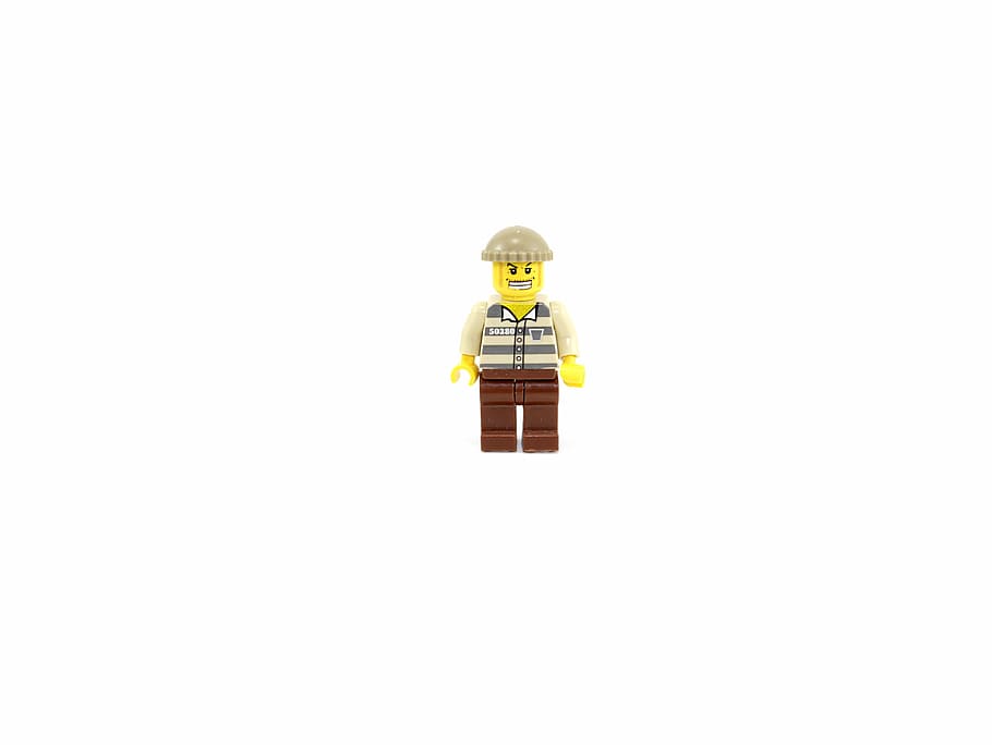 brown, yellow, minifig, prisoner, lego, jail, pair, back, ball, boot