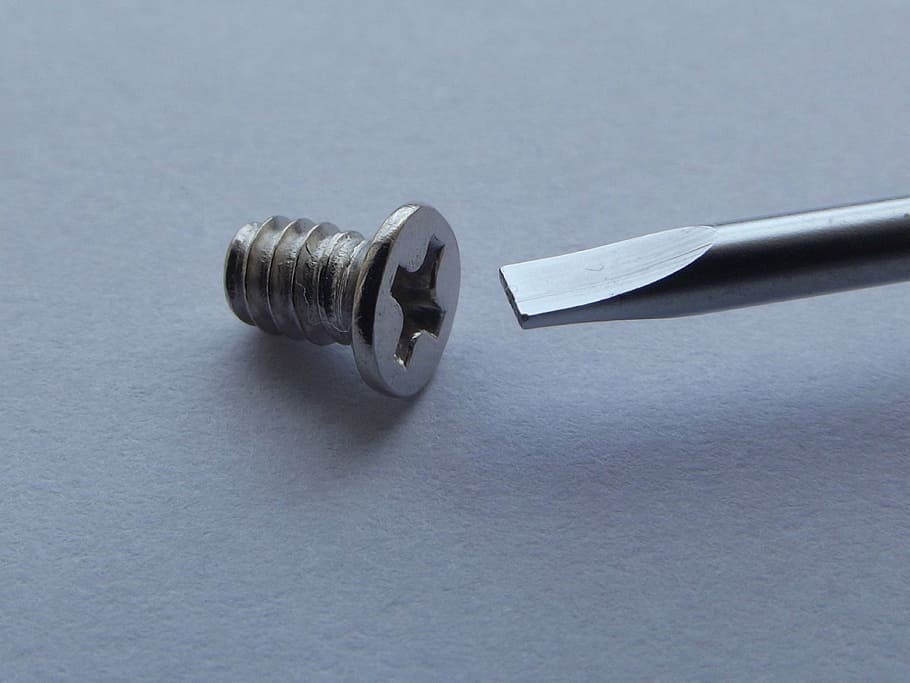 bolt, screwdriver, white, surface, screw, screws, error, errors, incorrect, metal