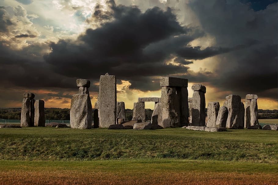 stonehenge, berawan, langit, monumen, Inggris, prasejarah, salisbury, kuno, wiltshire, megalitik