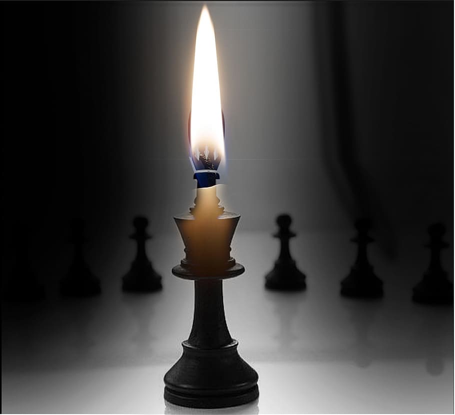 candle, wax, candlestick, candlelight, burnt, leisure games, board game, game, chess, close-up