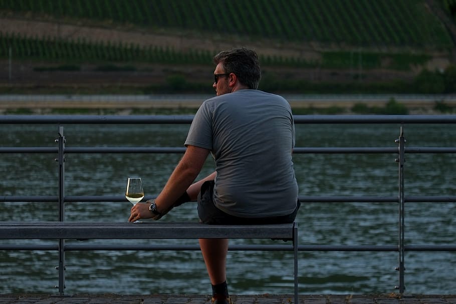 homem, feriado, agua, turista, sente-se, abendstimmung, descanso, shorts, humano, pôr do sol