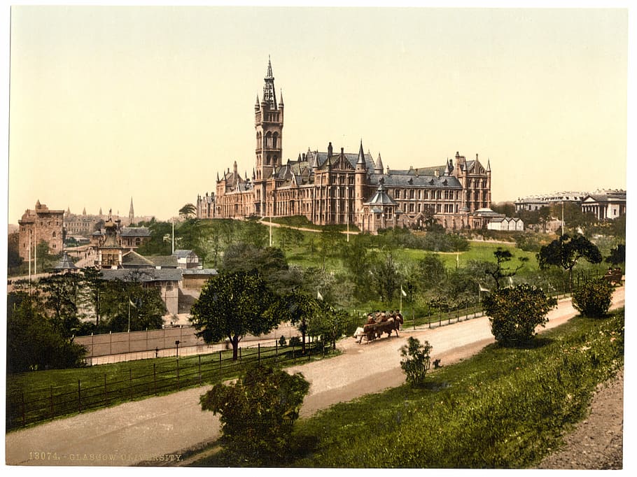 circa, 1900, universidade de Glasgow, cidade, paisagem urbana, faculdade, fotos, glasgow, grã bretanha, ensino superior