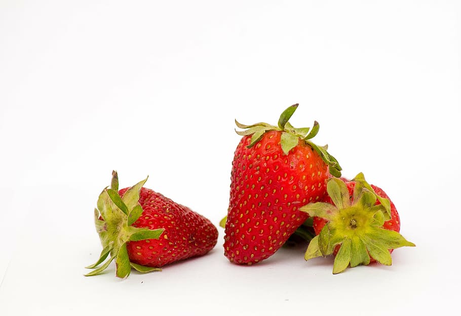 three, red, strawberries illustration, strawberries, fruit, red fruit, good food, white background, berries, sweet
