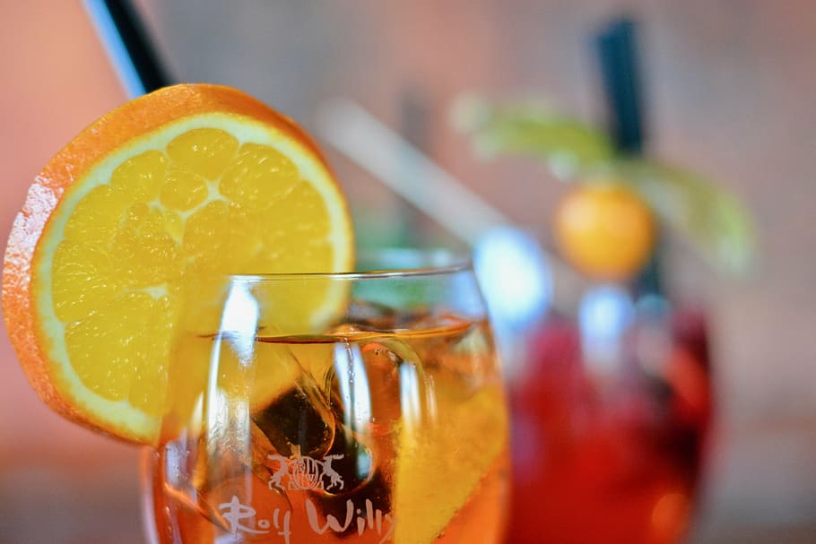 citrus cocktail drink, wine, glass, bar, orange, beverages, ice, juice, cold, drinks