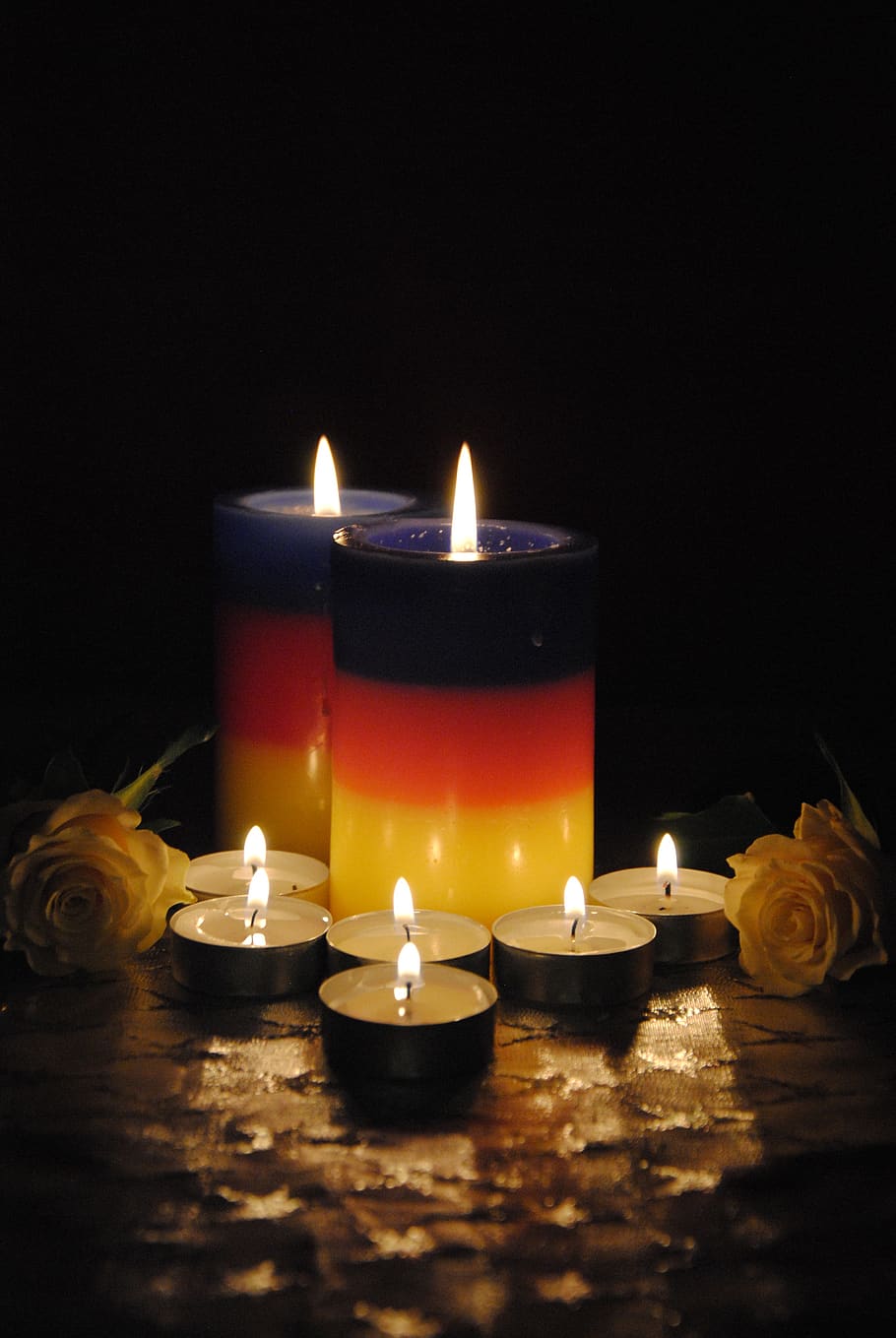 candles, night, light, season, christmas, pray, in darkness, peace, roses, love