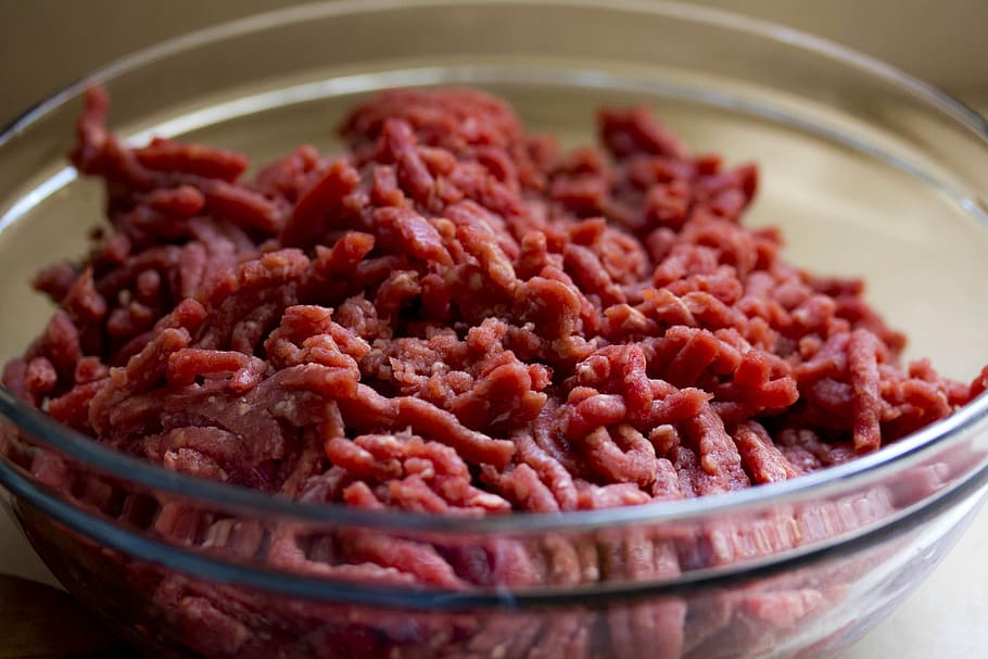 bowl, Ground Beef, cooking, food, meat, public domain, raw, food And Drink, red, no People