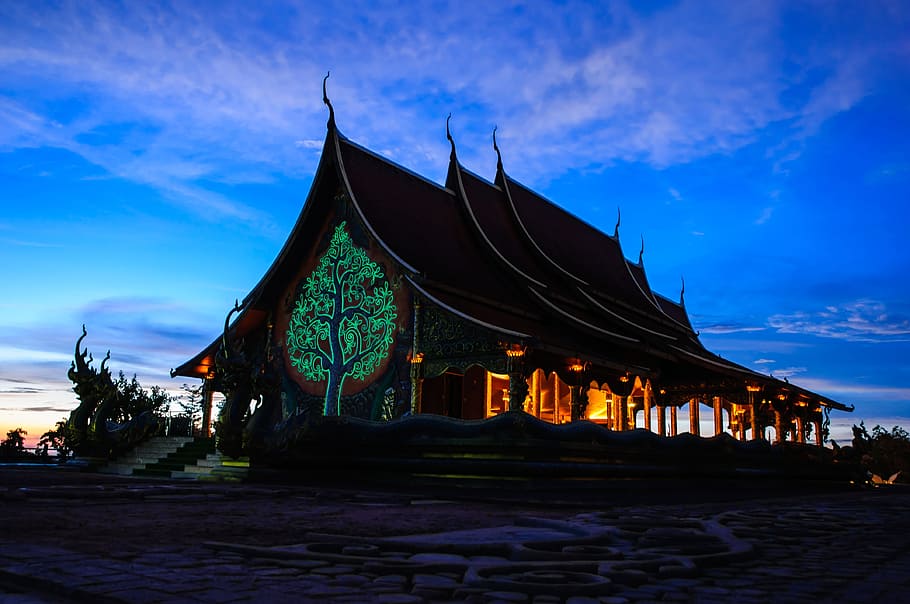 marrón, templo, azul, cielo, foto de enfoque, medida, Buda, templo de Tailandia, budismo, fe