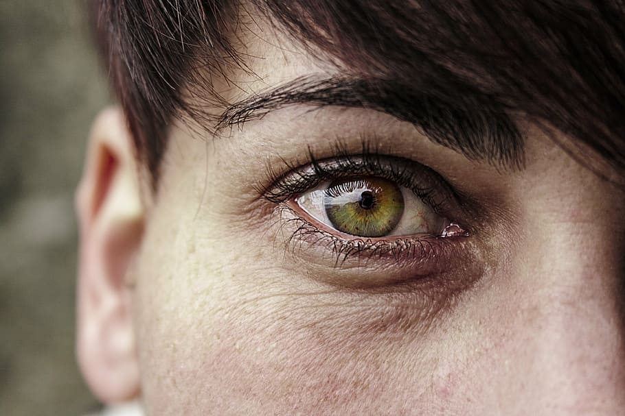 shallow, focus photography, person, right eye, eye, green, portrait, iris, tabs, people