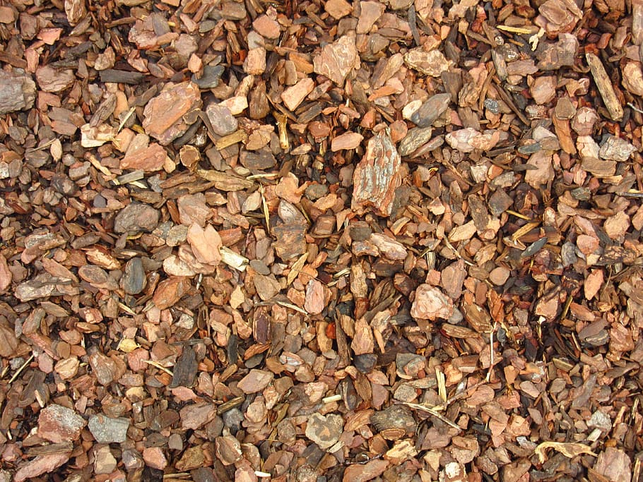 wood chip lot, bark mulch, ground, snippets, crushed, texture, wood splitter, background, pattern, schnitzel