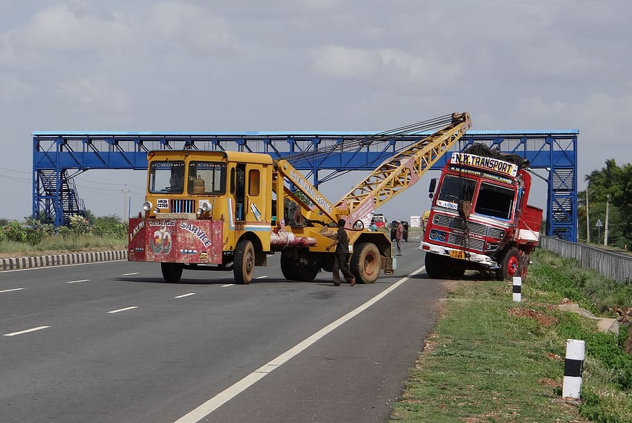 Accident, Highway, Road, Crane, Recovery, karnataka, india, transportation, commercial land vehicle, industry