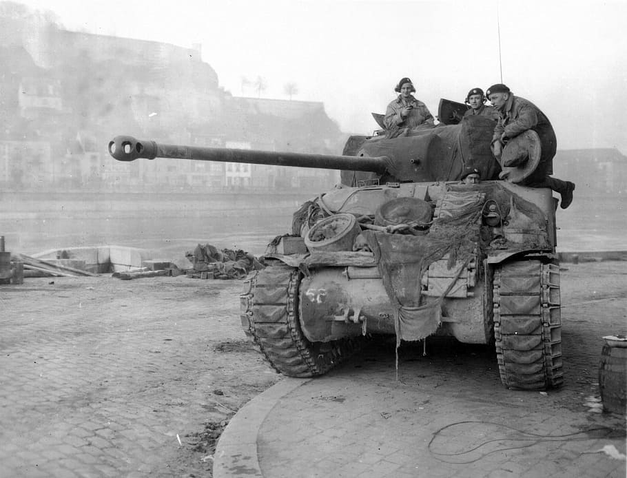 tank sherman Inggris, pertempuran, tonjolan, Inggris, Sherman Tank, Firefly, Battle of the Bulge, Perang Dunia II, baju besi, foto