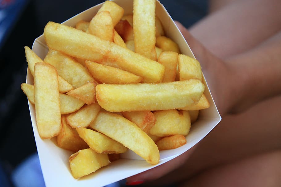 person, holding, box, french, fries, french fries, eating, potatoes, macro, healthy food