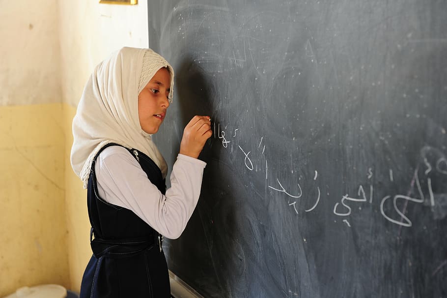 girl, writing, chalkboard, child, student, bebel, iraq, school, education, blackboard