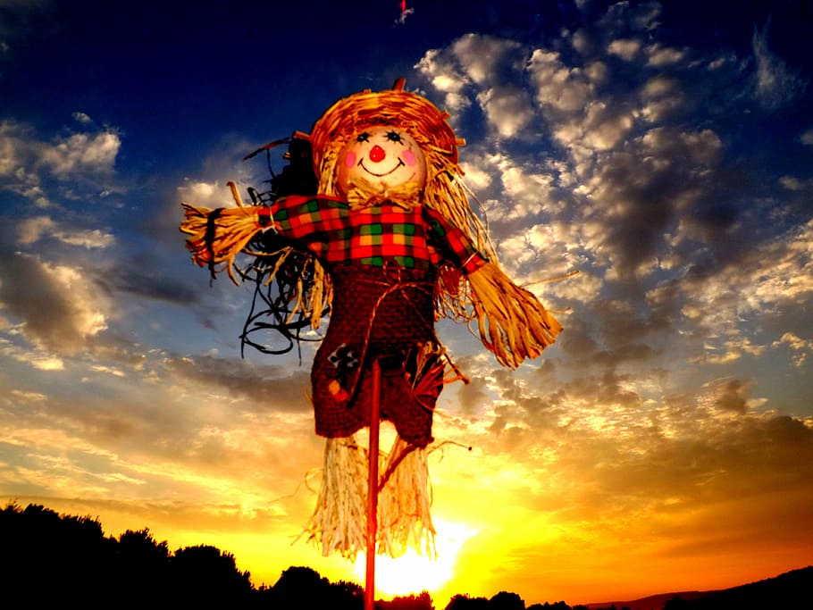 scarecrow, east, cloud, sky, straw, red, people, sunset, cloud - sky, nature