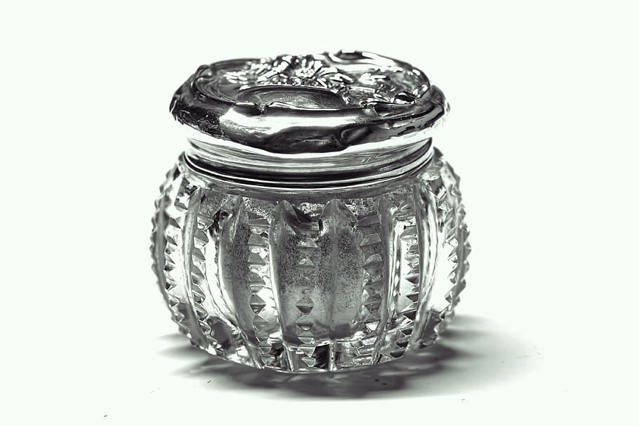 box, crystal glass, crystal, silver, cut out, jewellery, hand labor, container, jar, indoors