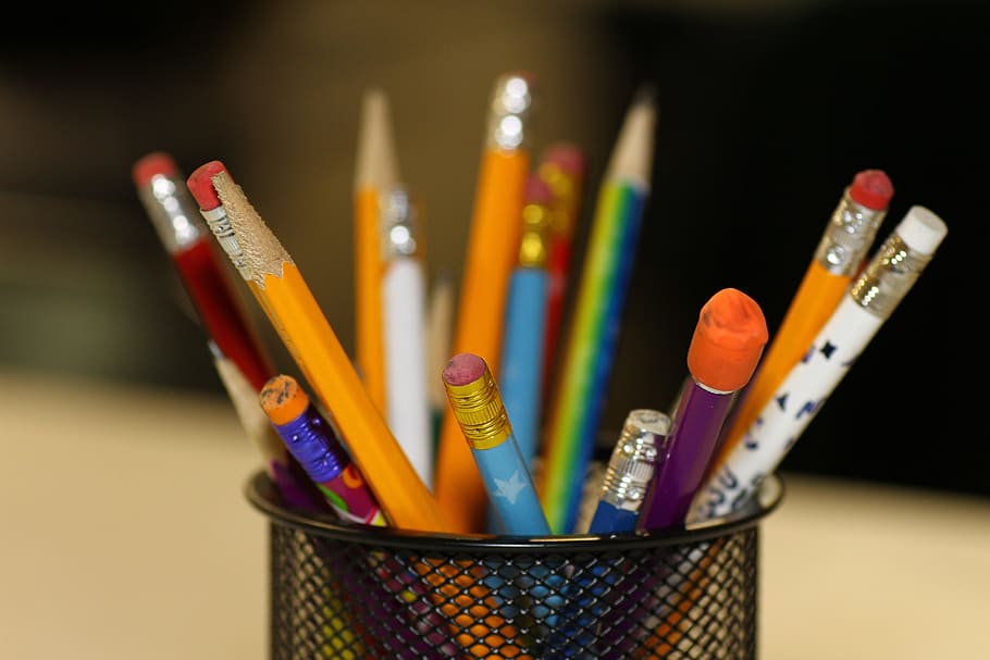 assorted-color pencil, pen organizer, Pencils, Holder, Education, School, equipment, drawing, color, office
