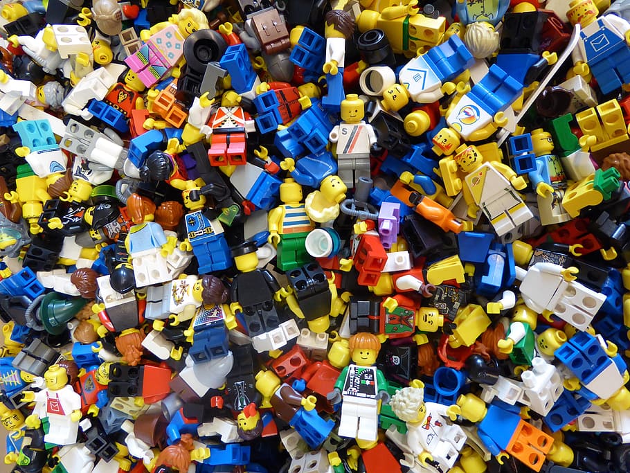 banyak mainan lego, blok lego, warna-warni, membangun, menyatukan bersama, tokoh batu, mainan, sekelompok besar objek, kelimpahan, bingkai penuh