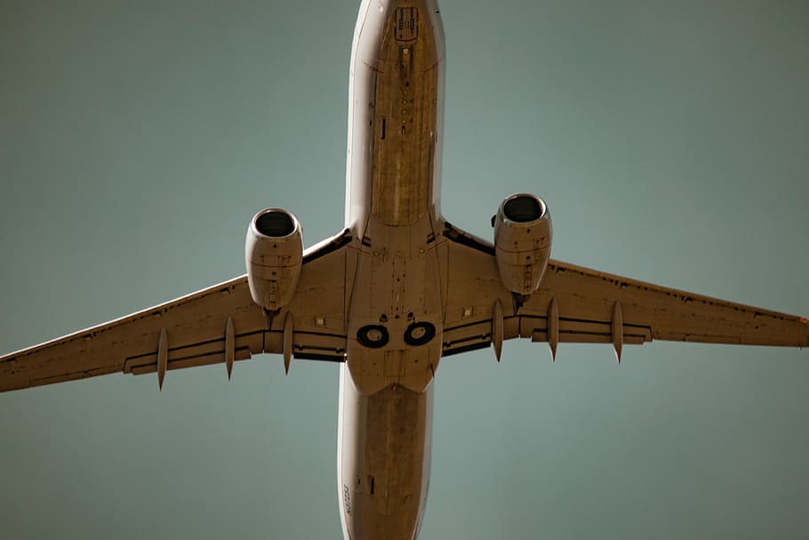 baixo, fotografia em ângulo, aeronave, céu, avião, companhia aérea, viagem, azul, voo, ninguém