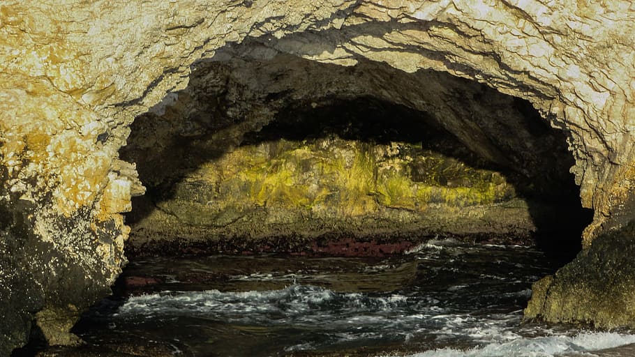 海の洞窟, 波, 洞窟, 岩だらけの海岸, 自然, キプロス, アヤナパ, 反射, 人なし, 水