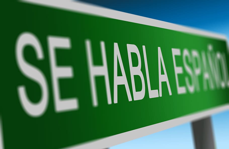 green, white, road signage, spanish, learn, speech, translation, translate, sign, text