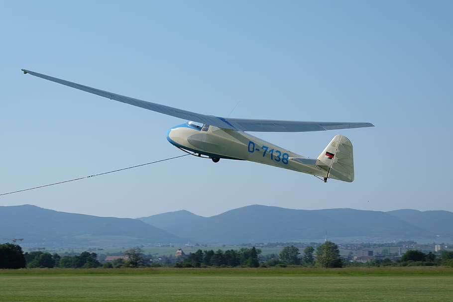 aircraft, glider, landscape, air sports, start, air vehicle, airplane, sky, flying, mode of transportation