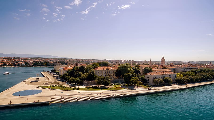 aerial, photography, city, escape, daytime, Zadar, Croatia, Sea Organ, summer, adriatic