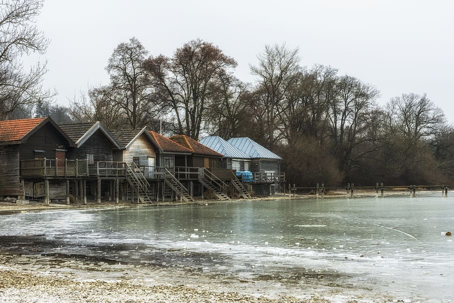 Ammersee, Boat House, Frozen, Water, lake, web, bavaria, landscape, mirroring, waters
