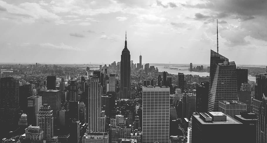 Empire State Building, Nueva York, escala de grises, ciudad, durante el día, urbano, céntrico, arquitectura, edificios, rascacielos