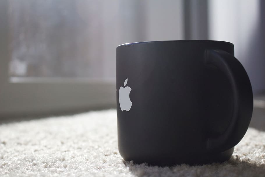 black mug apple, Black, Mug, Apple, technology, cup, black Color, drink, close-up, day