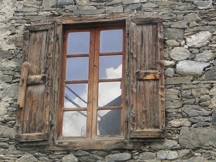 Window, Stones, Wall, Old, old window, stone house, reflection, architecture, door, wood - material